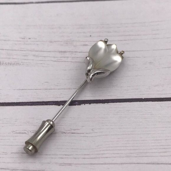 Whiting & Davis Frosted Tulip Stickpin Silver - Picture 4 of 14
